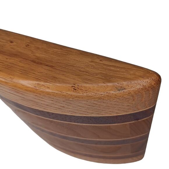 Vintage Mid Century Modern Butcher Block Solid Wood w/Inlay Curved Bookend - Picture 6 of 9